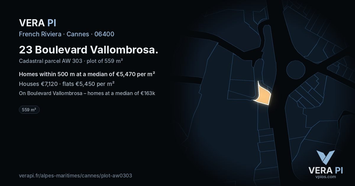 23 Boulevard Vallombrosa, Cannes at night – the plot lit, the parcels around coloured by the prices near them