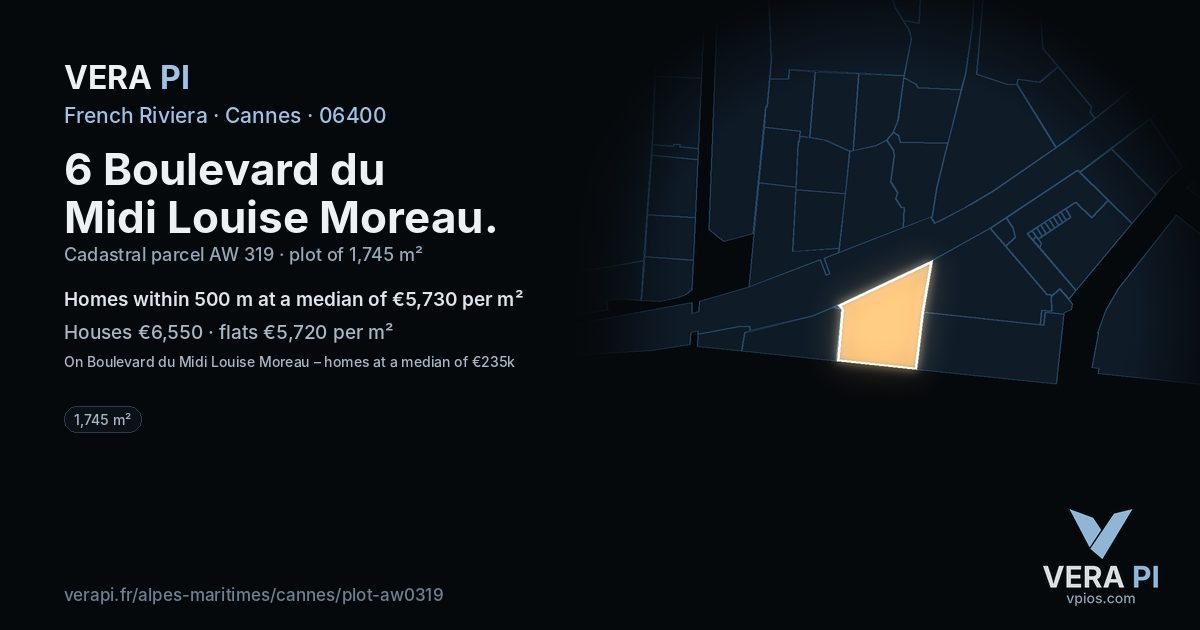6 Boulevard du Midi Louise Moreau, Cannes at night – the plot lit, the parcels around coloured by the prices near them