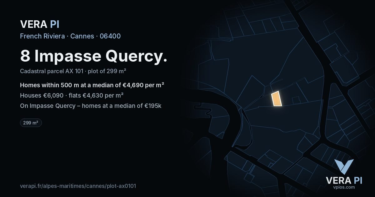 8 Impasse Quercy, Cannes at night – the plot lit, the parcels around coloured by the prices near them