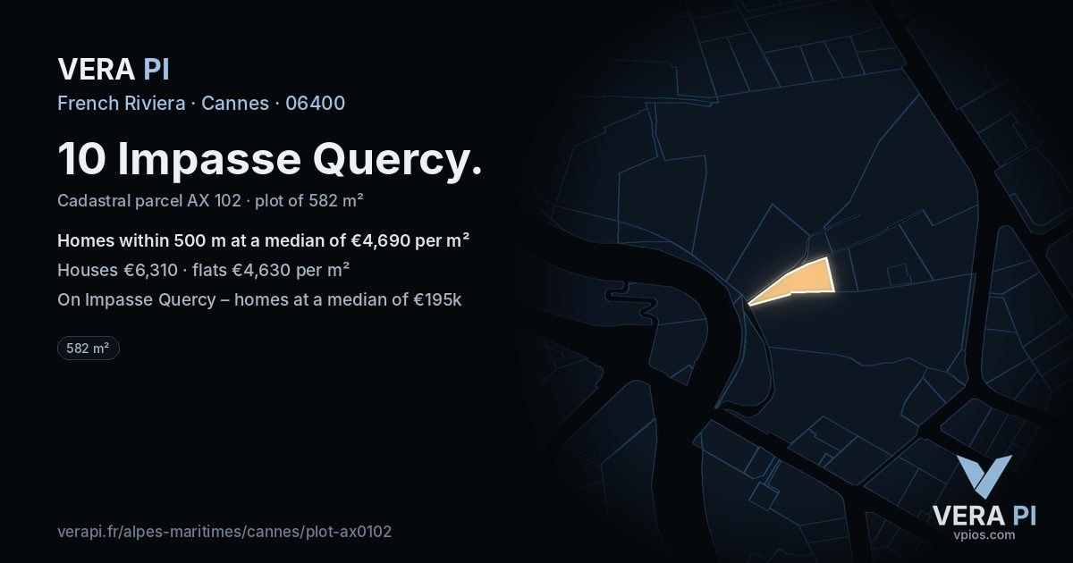 10 Impasse Quercy, Cannes at night – the plot lit, the parcels around coloured by the prices near them