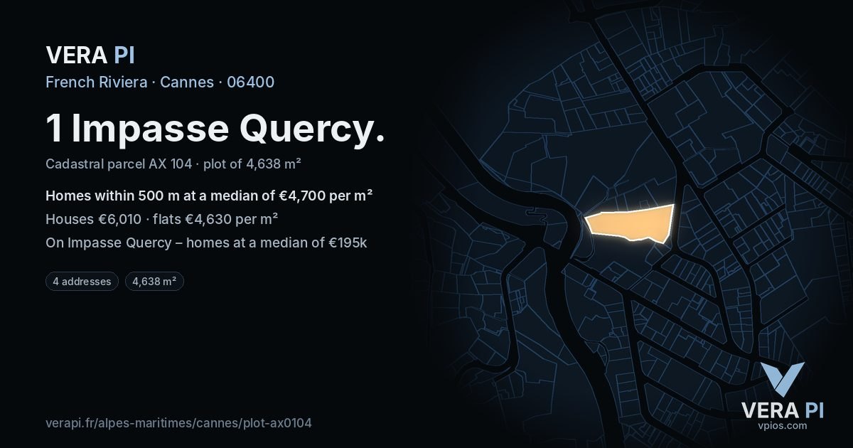 1 Impasse Quercy, Cannes at night – the plot lit, the parcels around coloured by the prices near them