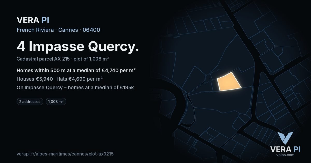 4 Impasse Quercy, Cannes at night – the plot lit, the parcels around coloured by the prices near them