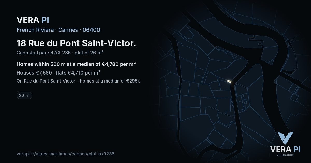 18 Rue du Pont Saint-Victor, Cannes at night – the plot lit, the parcels around coloured by the prices near them