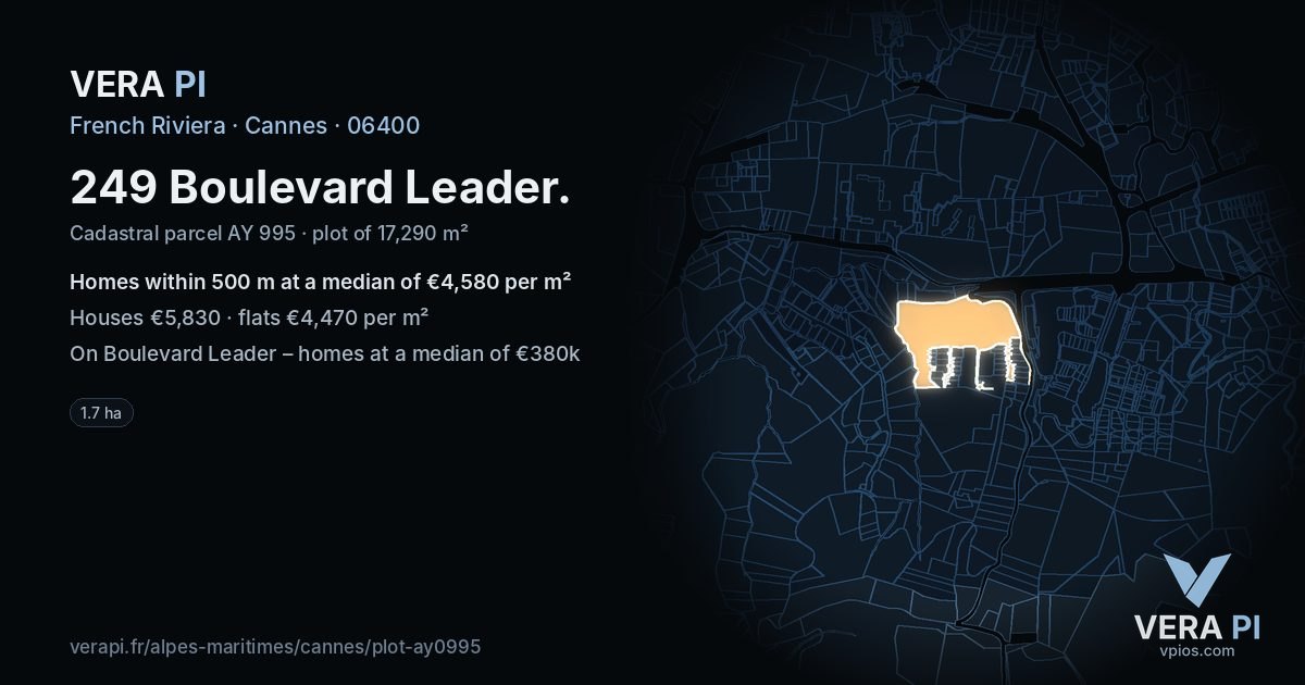 249 Boulevard Leader, Cannes at night – the plot lit, the parcels around coloured by the prices near them