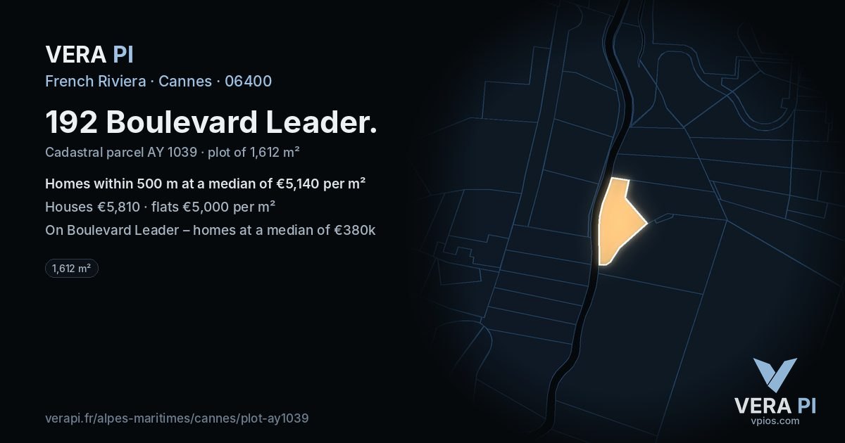 192 Boulevard Leader, Cannes at night – the plot lit, the parcels around coloured by the prices near them