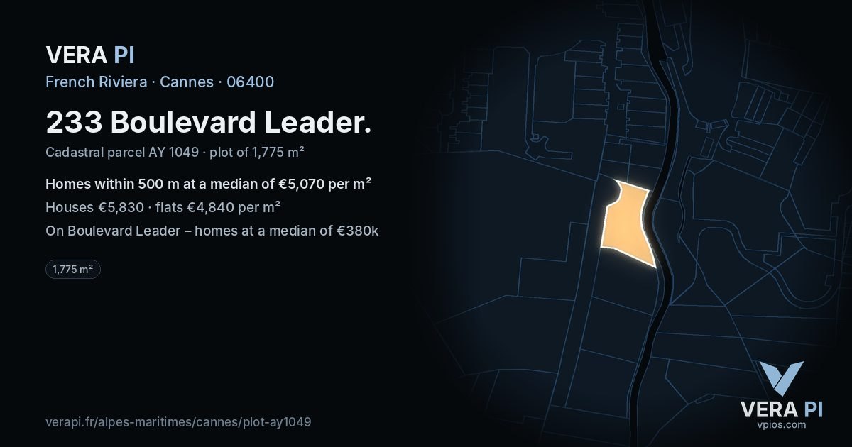233 Boulevard Leader, Cannes at night – the plot lit, the parcels around coloured by the prices near them