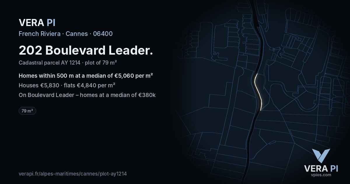 202 Boulevard Leader, Cannes at night – the plot lit, the parcels around coloured by the prices near them