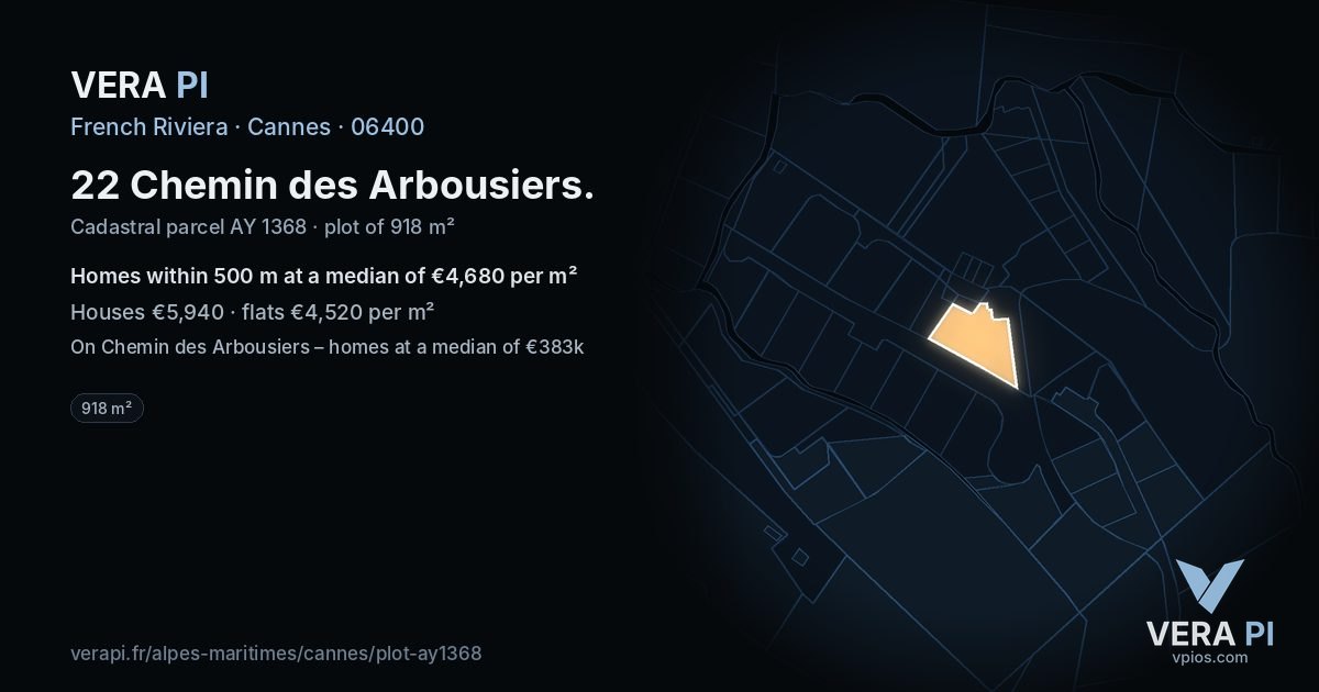 22 Chemin des Arbousiers, Cannes at night – the plot lit, the parcels around coloured by the prices near them