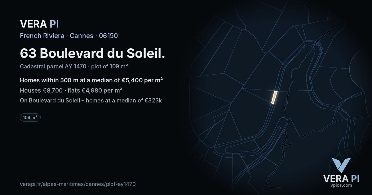 63 Boulevard du Soleil, Cannes at night – the plot lit, the parcels around coloured by the prices near them