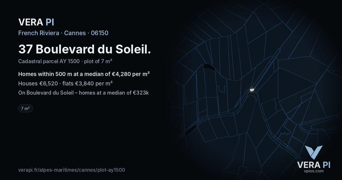37 Boulevard du Soleil, Cannes at night – the plot lit, the parcels around coloured by the prices near them