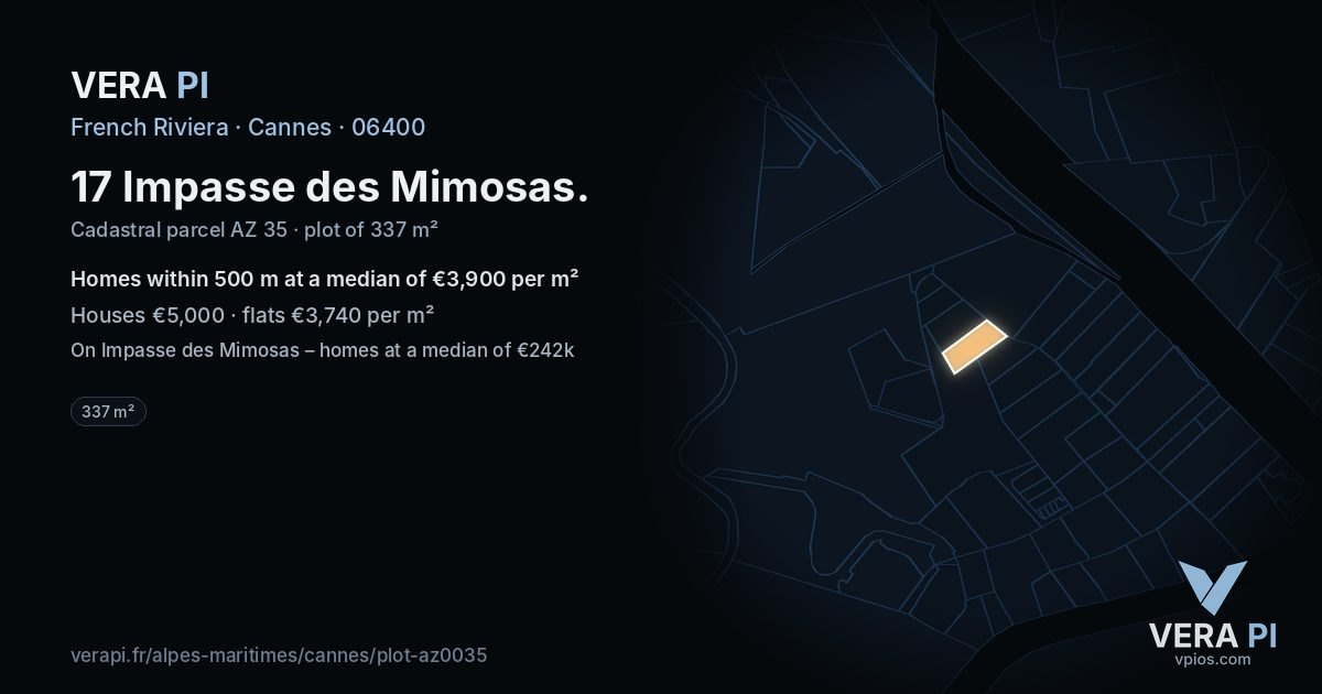 17 Impasse des Mimosas, Cannes at night – the plot lit, the parcels around coloured by the prices near them