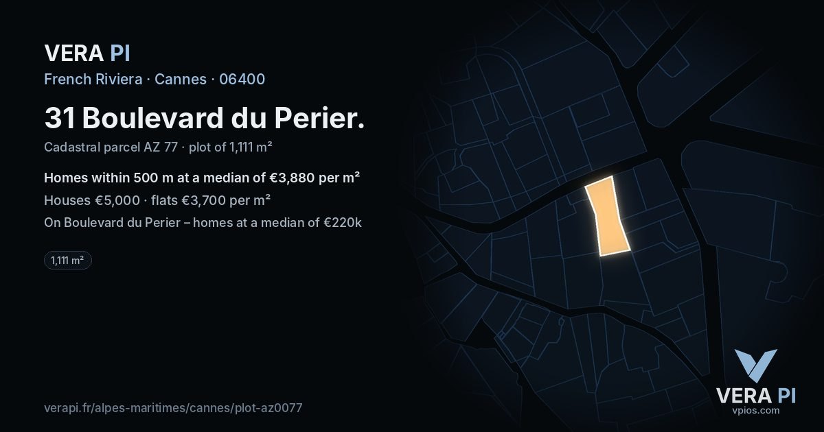 31 Boulevard du Perier, Cannes at night – the plot lit, the parcels around coloured by the prices near them