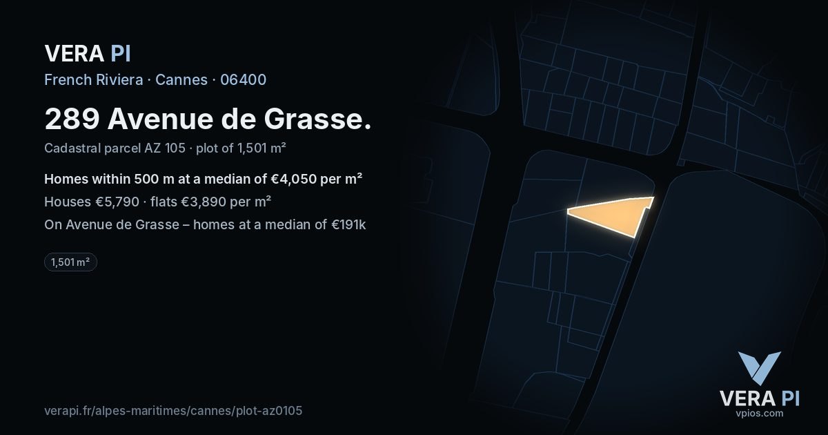 289 Avenue de Grasse, Cannes at night – the plot lit, the parcels around coloured by the prices near them