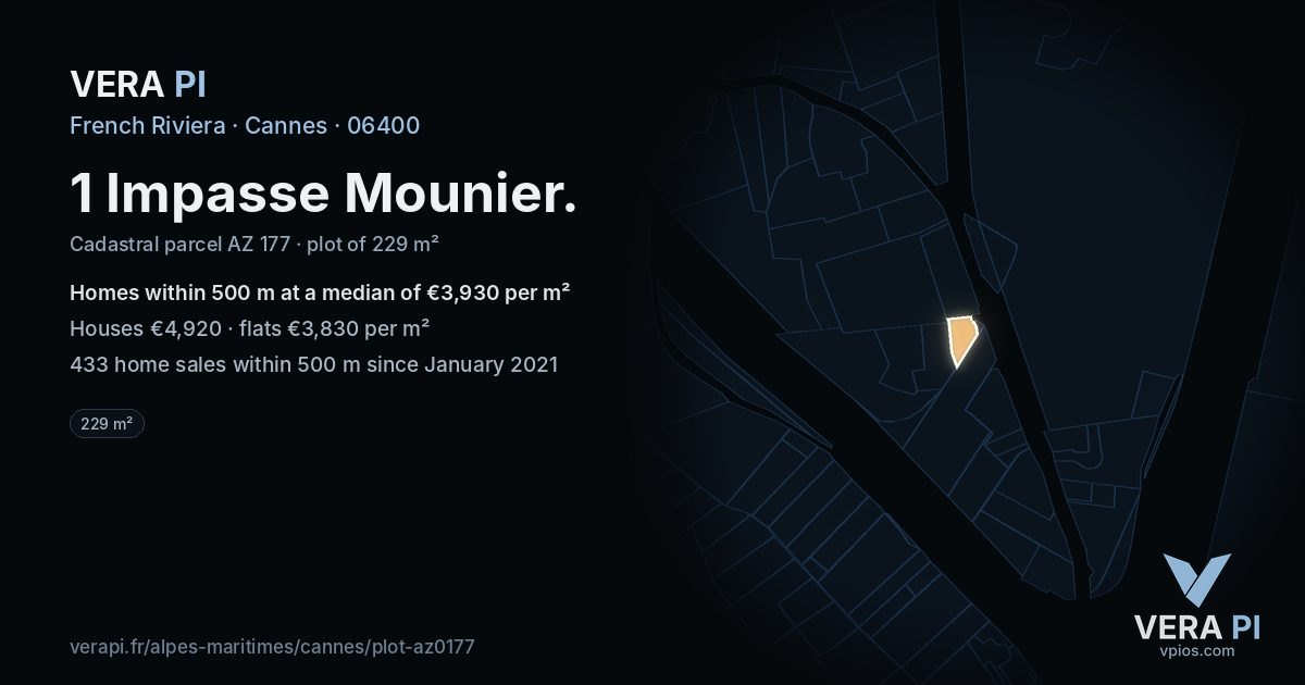 1 Impasse Mounier, Cannes at night – the plot lit, the parcels around coloured by the prices near them