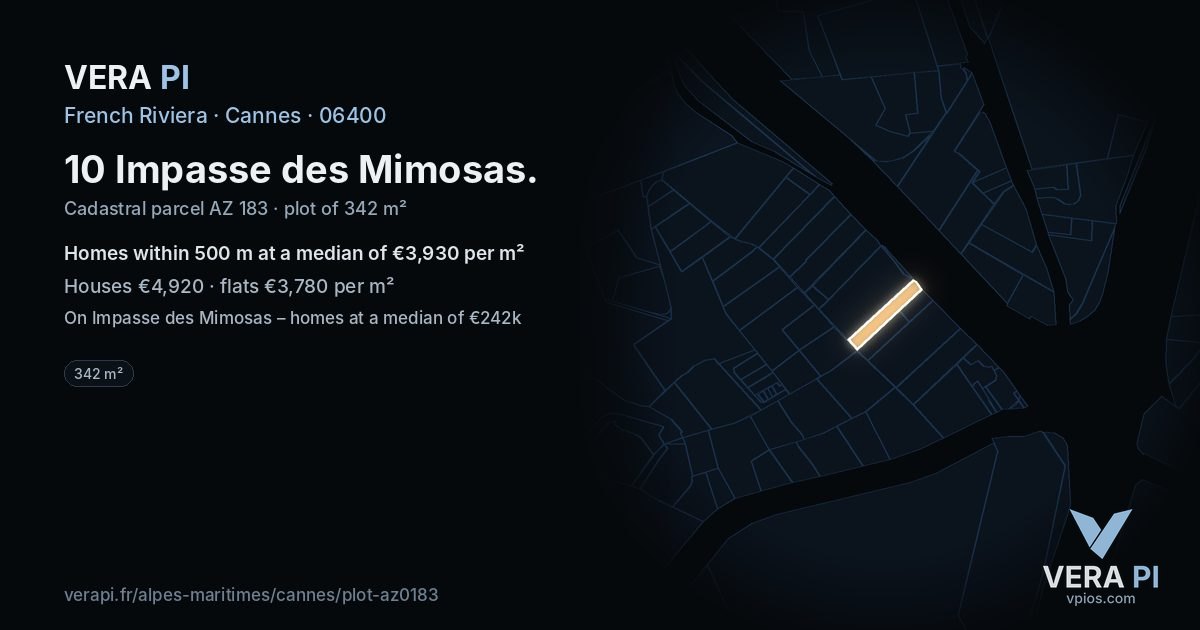 10 Impasse des Mimosas, Cannes at night – the plot lit, the parcels around coloured by the prices near them