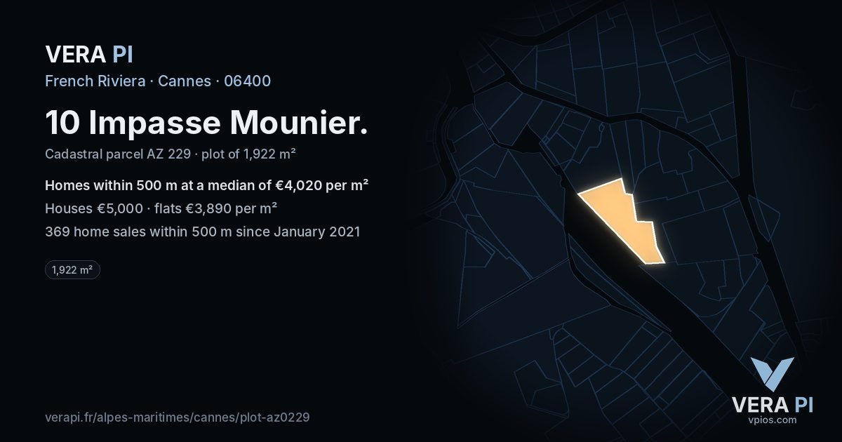 10 Impasse Mounier, Cannes at night – the plot lit, the parcels around coloured by the prices near them