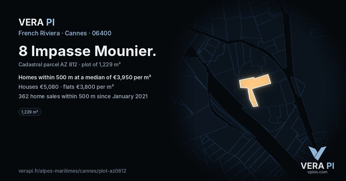 8 Impasse Mounier, Cannes at night – the plot lit, the parcels around coloured by the prices near them