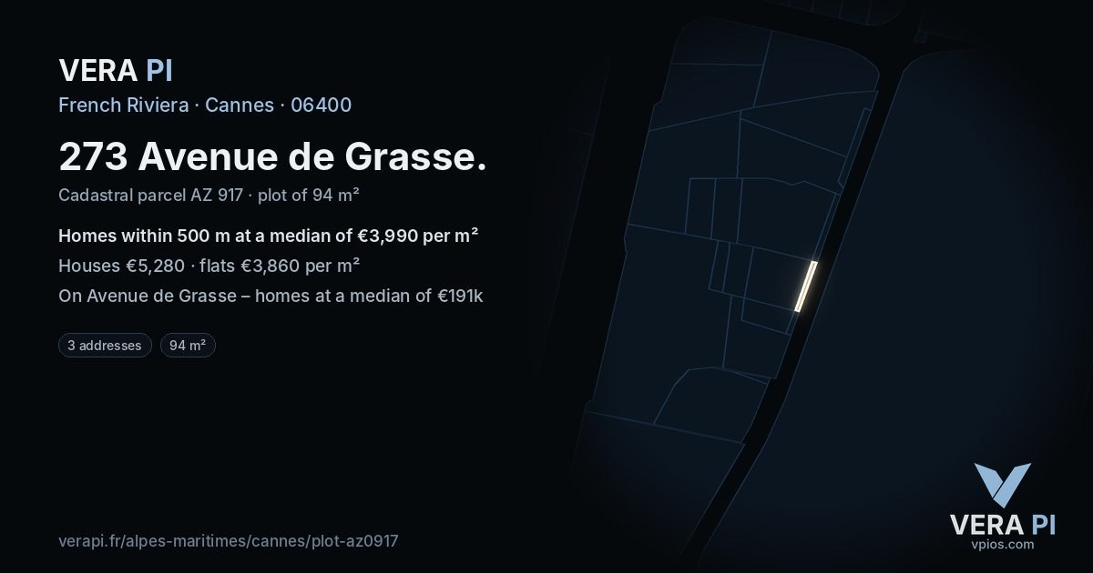 273 Avenue de Grasse, Cannes at night – the plot lit, the parcels around coloured by the prices near them