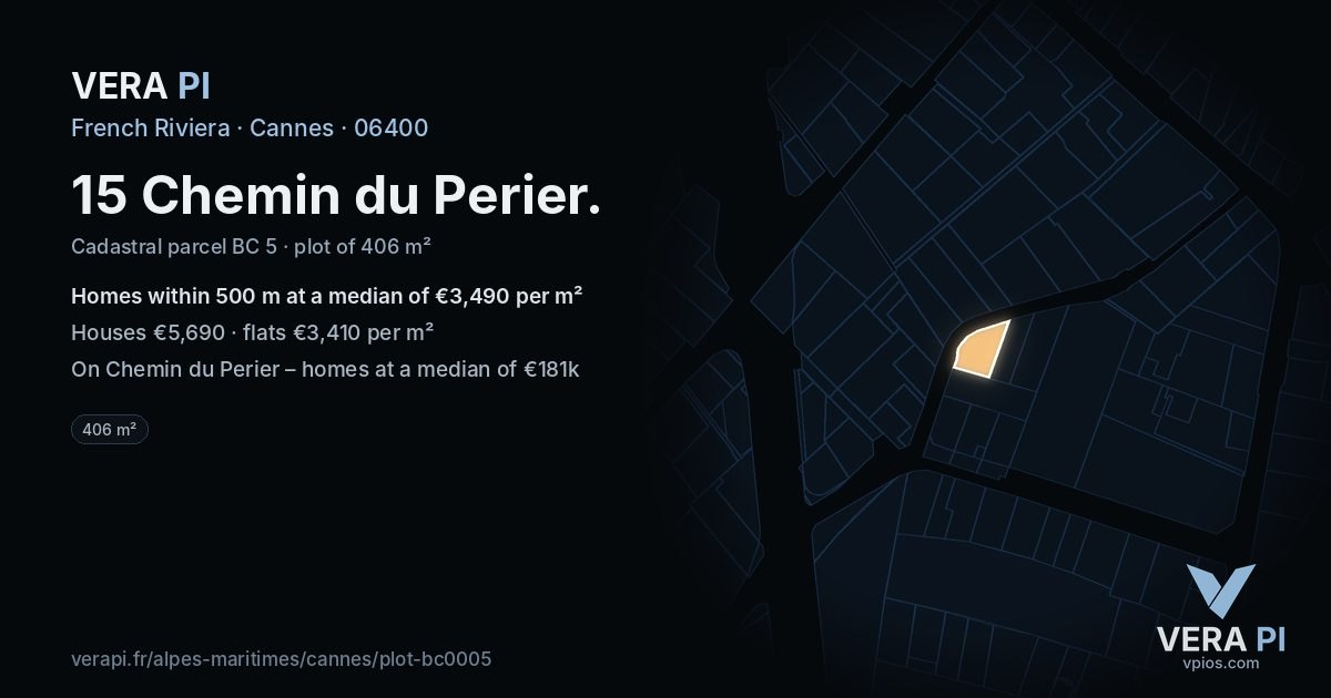 15 Chemin du Perier, Cannes at night – the plot lit, the parcels around coloured by the prices near them