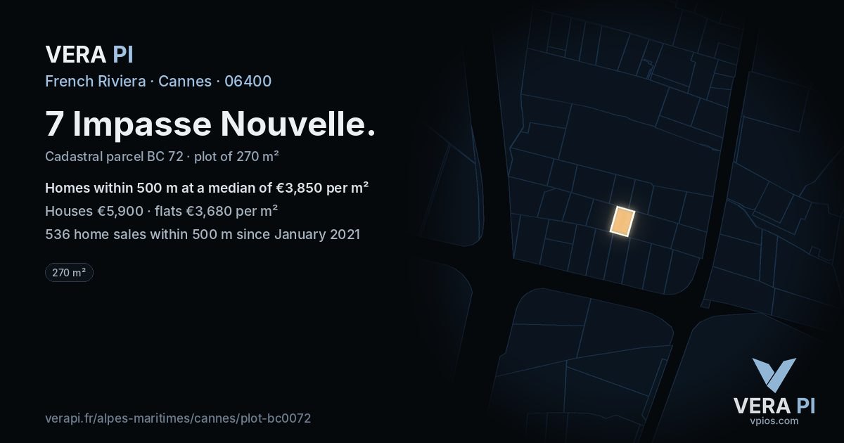 7 Impasse Nouvelle, Cannes at night – the plot lit, the parcels around coloured by the prices near them