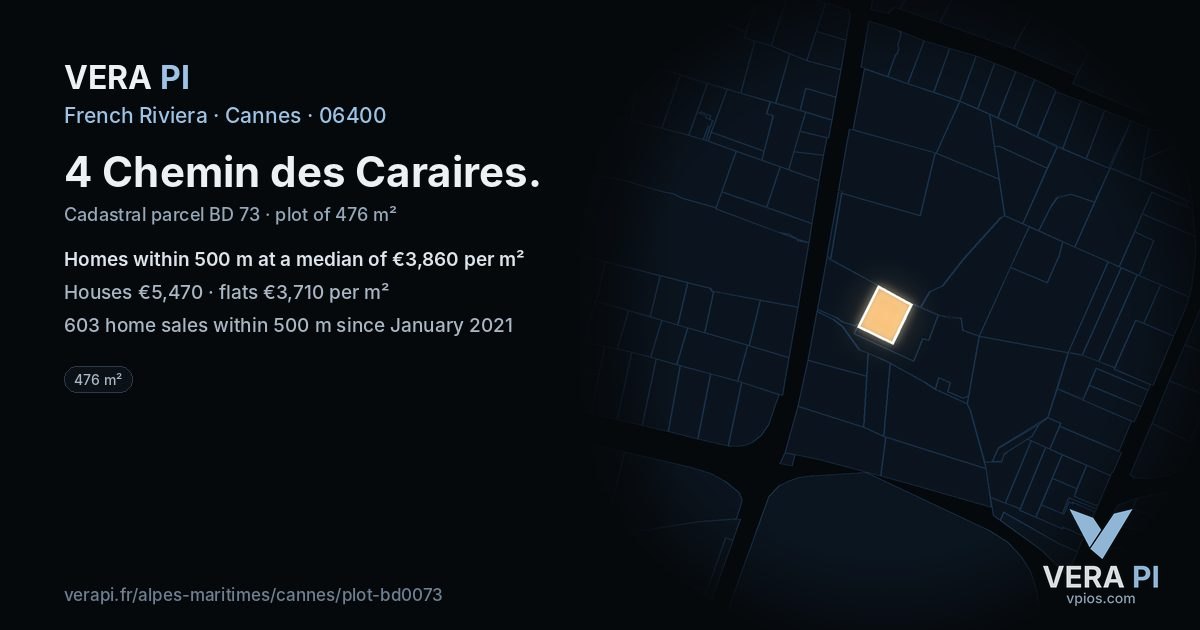 4 Chemin des Caraires, Cannes at night – the plot lit, the parcels around coloured by the prices near them