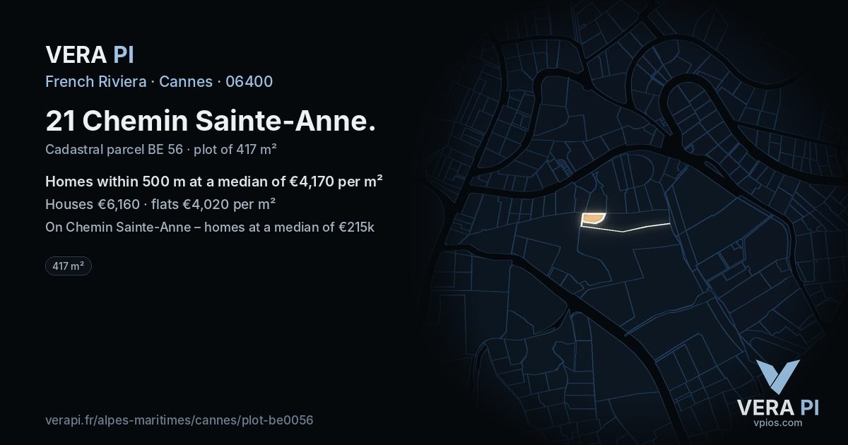 21 Chemin Sainte-Anne, Cannes at night – the plot lit, the parcels around coloured by the prices near them