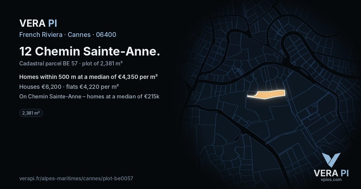 12 Chemin Sainte-Anne, Cannes at night – the plot lit, the parcels around coloured by the prices near them