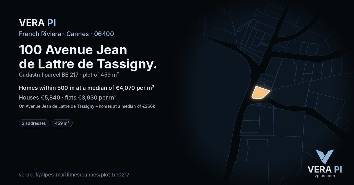 100 Avenue Jean de Lattre de Tassigny, Cannes at night – the plot lit, the parcels around coloured by the prices near them