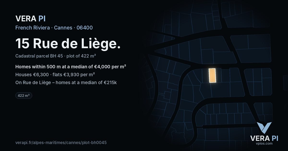 15 Rue de Liège, Cannes at night – the plot lit, the parcels around coloured by the prices near them