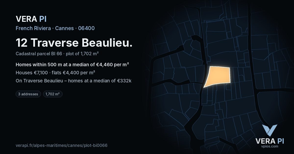 12 Traverse Beaulieu, Cannes at night – the plot lit, the parcels around coloured by the prices near them