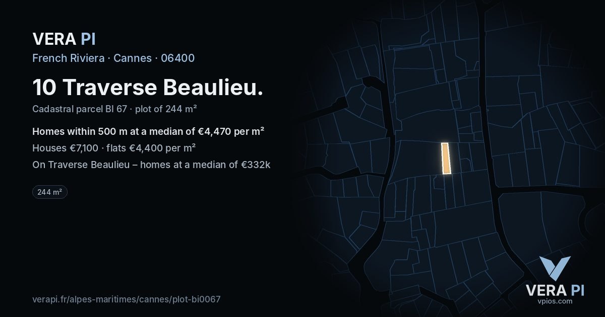 10 Traverse Beaulieu, Cannes at night – the plot lit, the parcels around coloured by the prices near them