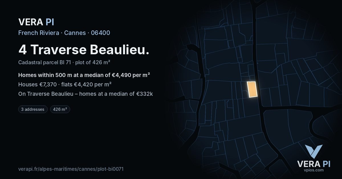 4 Traverse Beaulieu, Cannes at night – the plot lit, the parcels around coloured by the prices near them