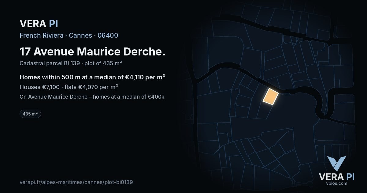 17 Avenue Maurice Derche, Cannes at night – the plot lit, the parcels around coloured by the prices near them