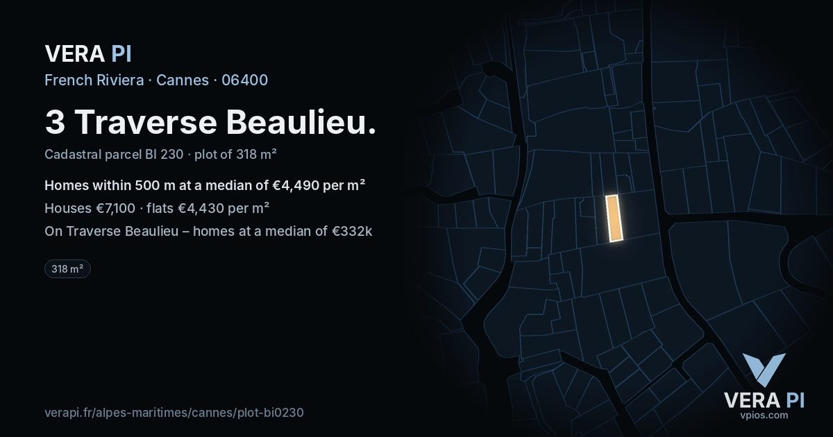 3 Traverse Beaulieu, Cannes at night – the plot lit, the parcels around coloured by the prices near them