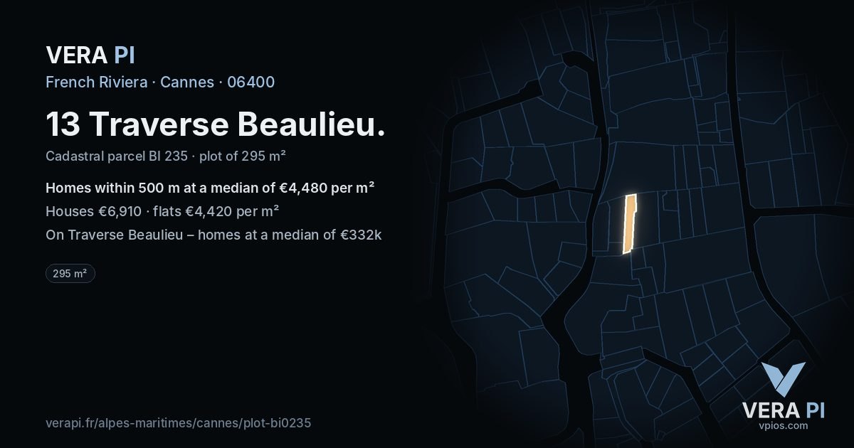13 Traverse Beaulieu, Cannes at night – the plot lit, the parcels around coloured by the prices near them