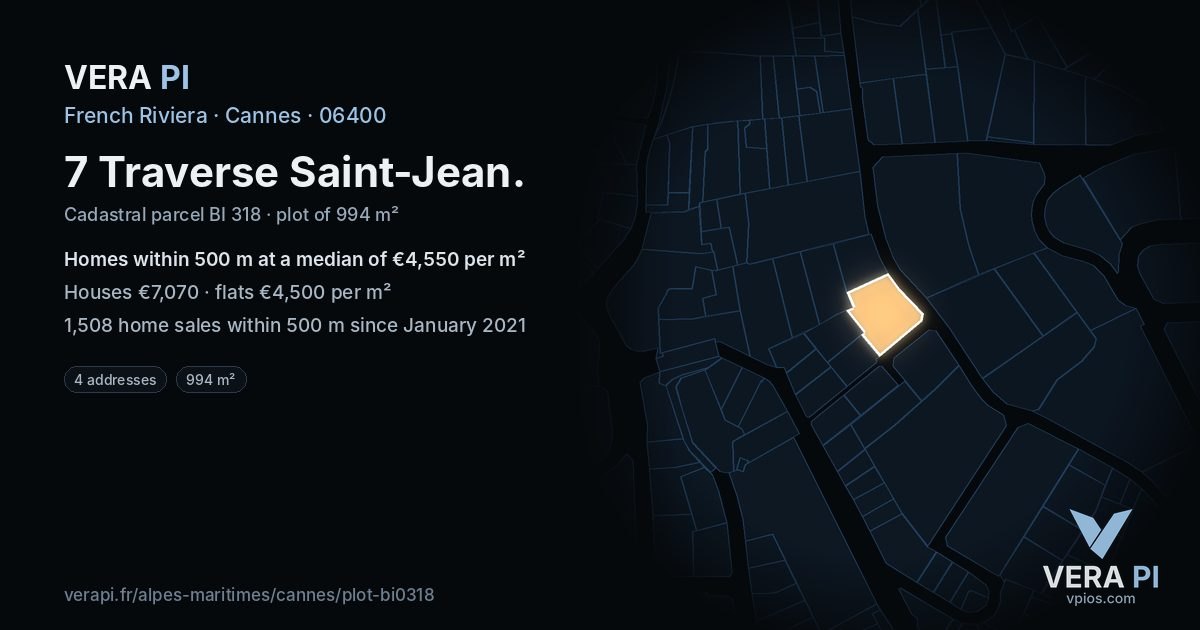 7 Traverse Saint-Jean, Cannes at night – the plot lit, the parcels around coloured by the prices near them