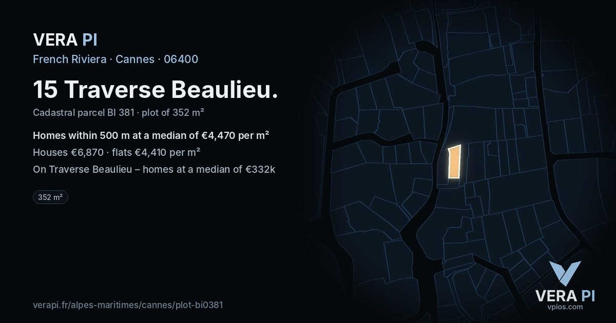 15 Traverse Beaulieu, Cannes at night – the plot lit, the parcels around coloured by the prices near them