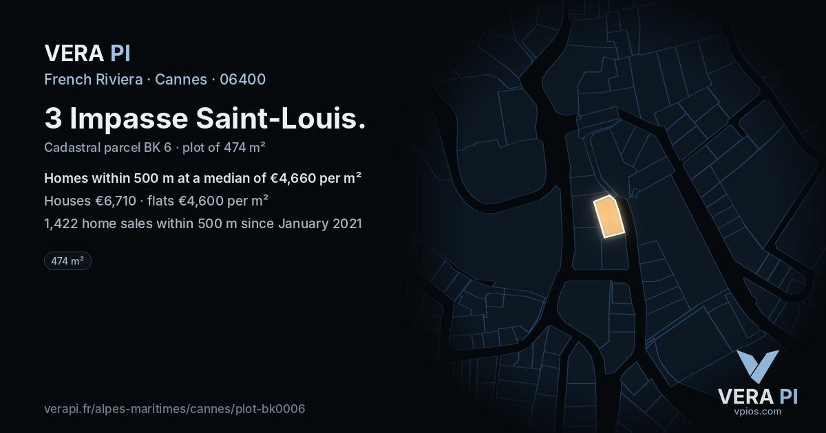 3 Impasse Saint-Louis, Cannes at night – the plot lit, the parcels around coloured by the prices near them