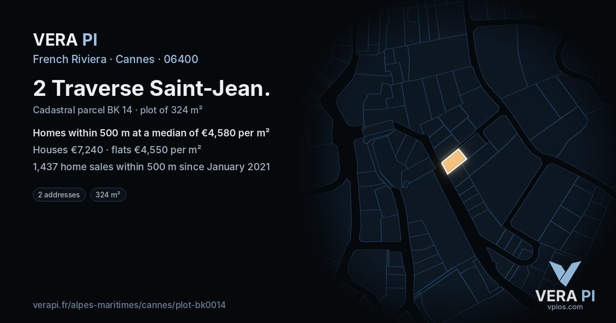 2 Traverse Saint-Jean, Cannes at night – the plot lit, the parcels around coloured by the prices near them