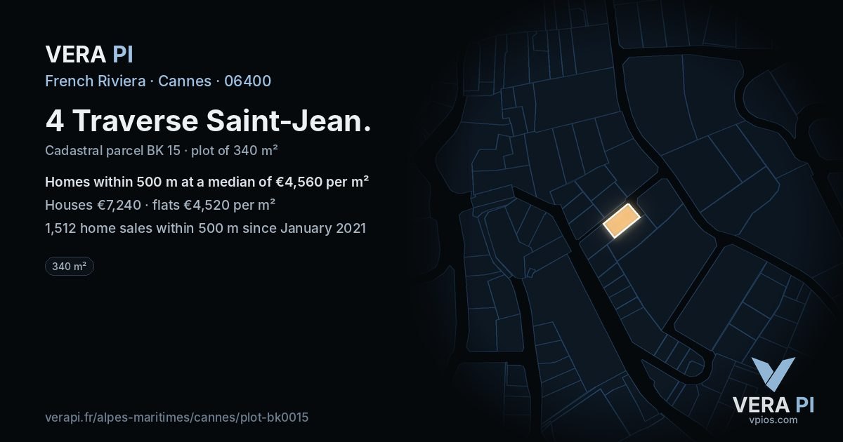4 Traverse Saint-Jean, Cannes at night – the plot lit, the parcels around coloured by the prices near them