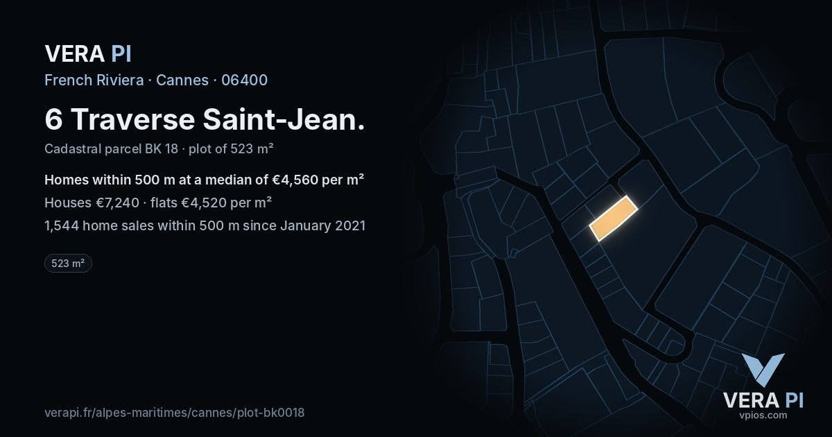 6 Traverse Saint-Jean, Cannes at night – the plot lit, the parcels around coloured by the prices near them