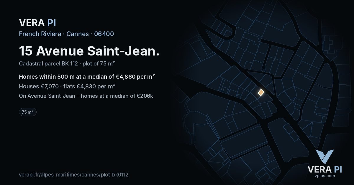 15 Avenue Saint-Jean, Cannes at night – the plot lit, the parcels around coloured by the prices near them