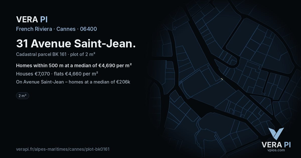 31 Avenue Saint-Jean, Cannes at night – the plot lit, the parcels around coloured by the prices near them