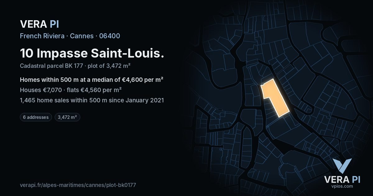 10 Impasse Saint-Louis, Cannes at night – the plot lit, the parcels around coloured by the prices near them