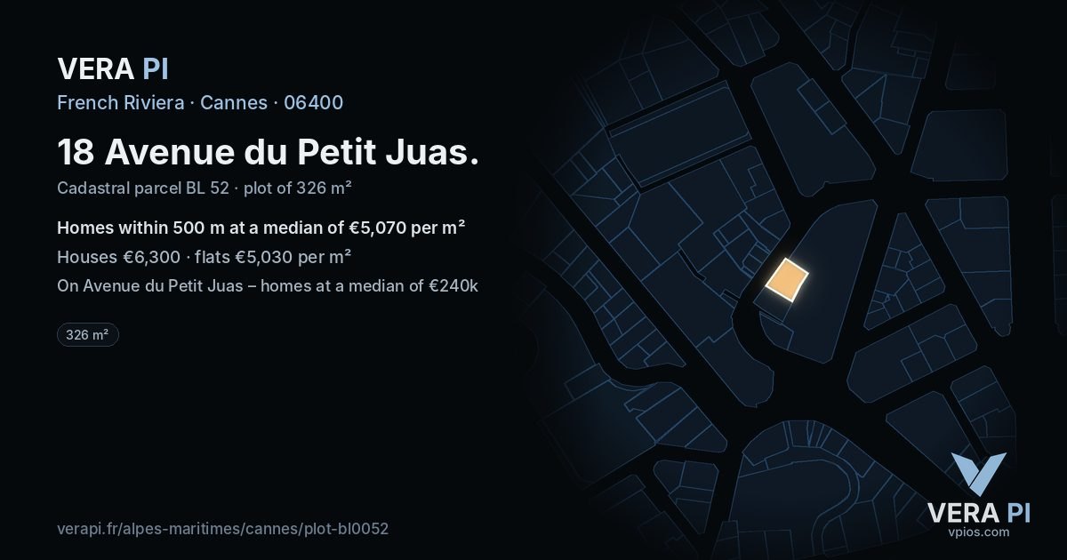18 Avenue du Petit Juas, Cannes at night – the plot lit, the parcels around coloured by the prices near them