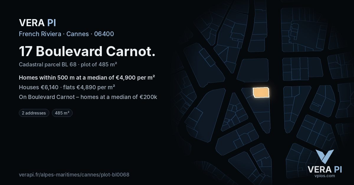 17 Boulevard Carnot, Cannes at night – the plot lit, the parcels around coloured by the prices near them