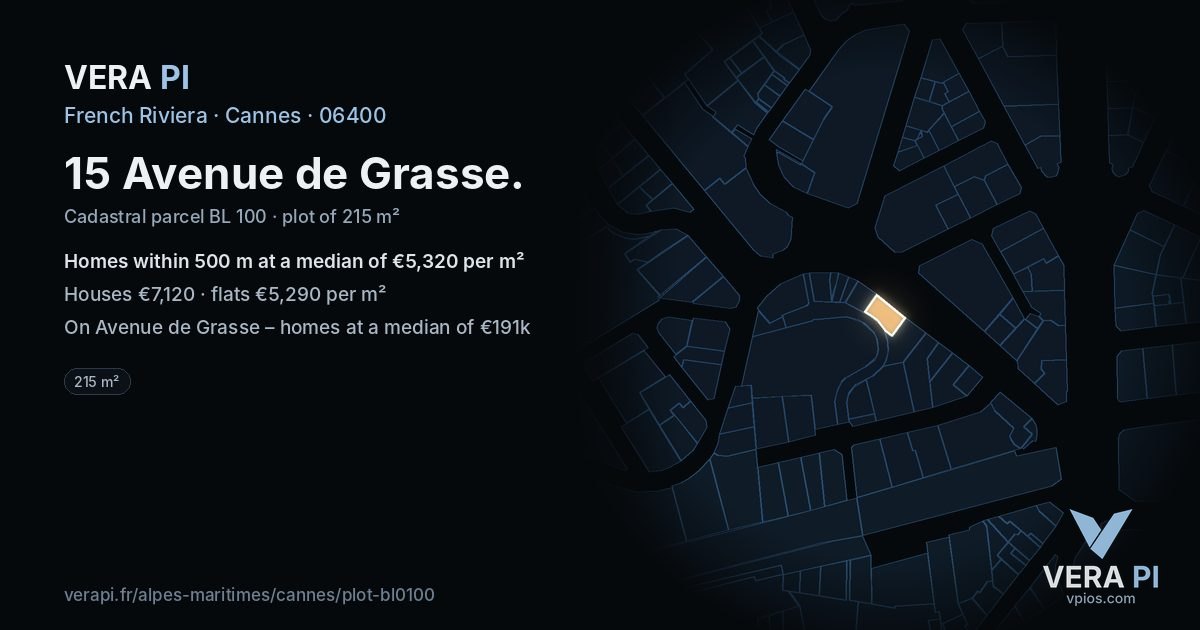 15 Avenue de Grasse, Cannes at night – the plot lit, the parcels around coloured by the prices near them