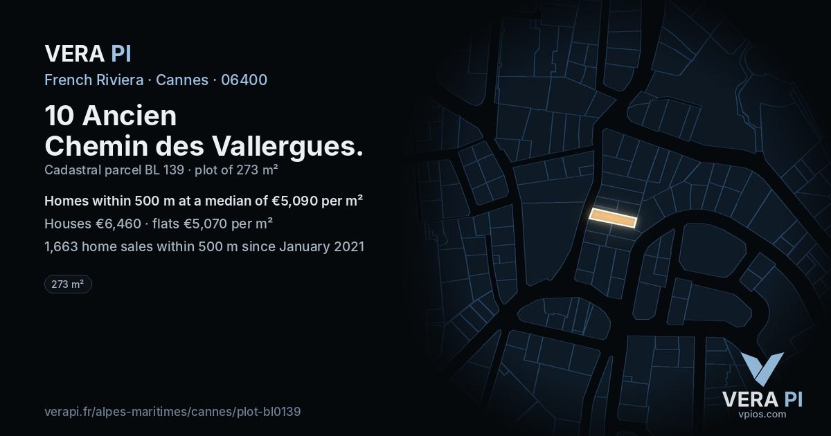 10 Ancien Chemin des Vallergues, Cannes at night – the plot lit, the parcels around coloured by the prices near them