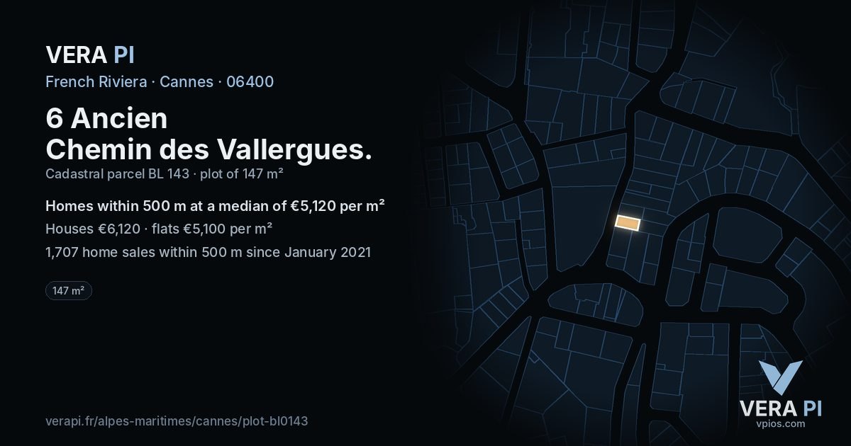 6 Ancien Chemin des Vallergues, Cannes at night – the plot lit, the parcels around coloured by the prices near them