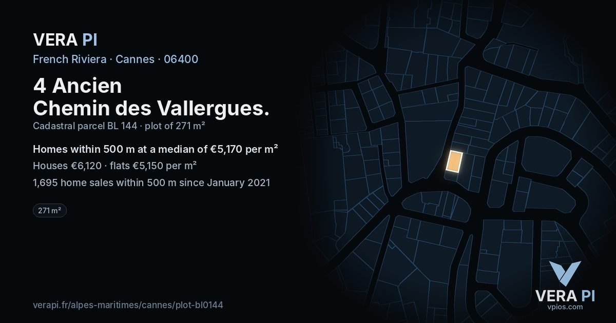 4 Ancien Chemin des Vallergues, Cannes at night – the plot lit, the parcels around coloured by the prices near them